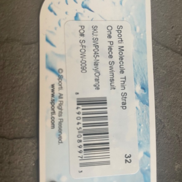 SPORTI orange & navy molecule thin strap swim race suit NWT - Picture 8 of 8